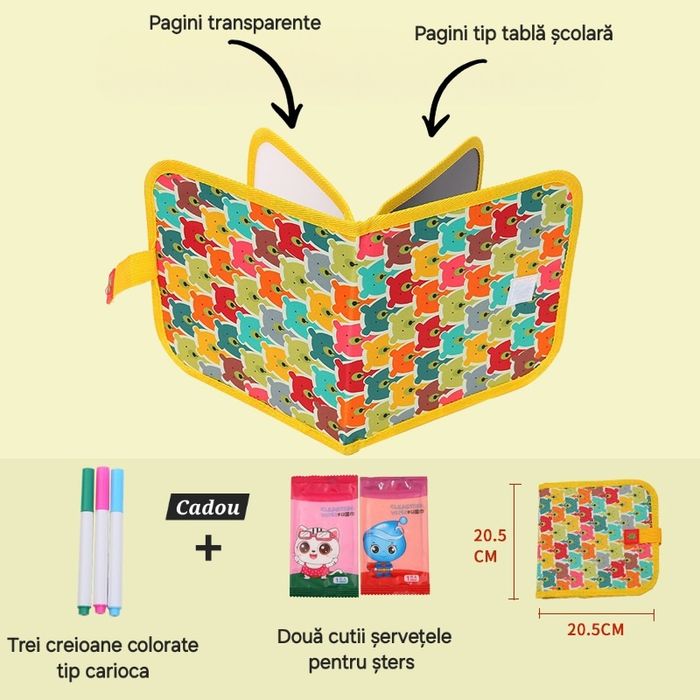 Carte Tabla Magică cu cadou: carioci&șervețele. Reutilizabilă.2 culori