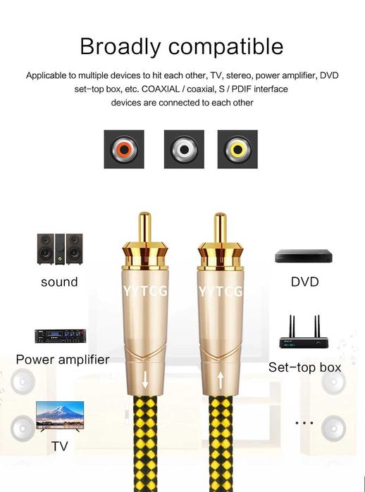 Cablu audio HIFI RCA 0,75 m, 6N Single crystal copper silver plating