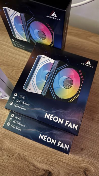 Set 3 Ventilatoare 120 mm Acegeek Neon ARGB, PWM, Infinity Mirror, White