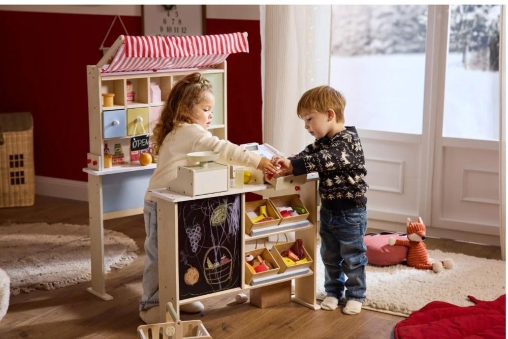 Дървен щанд магазин,Дървен детски комплект за игра