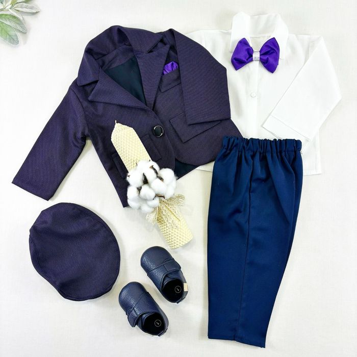 Costumas din stofa catifea captusit pentru botez