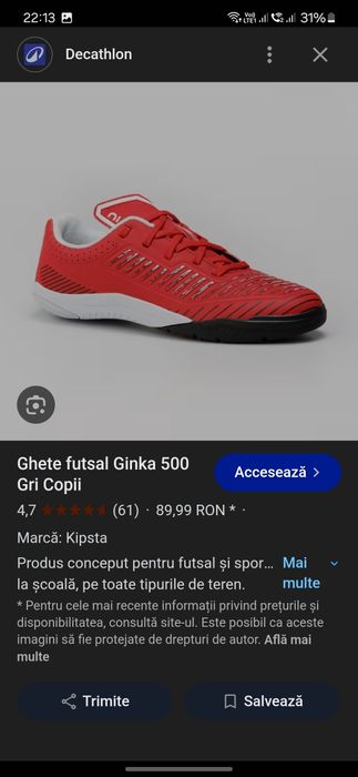 Adidas Kipsta Ginka 500 decathlon 36 ghete fotbal sintetic sala
