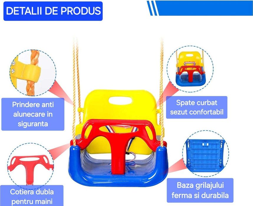 Leagan de copii 3 in 1, pentru curte sau gradina, spatios/detasabil