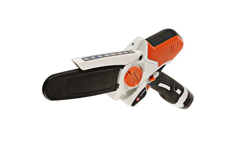 Аккумуляторная цепная пила, Безмасляная, Боковая натяжка цепи, Кейс.