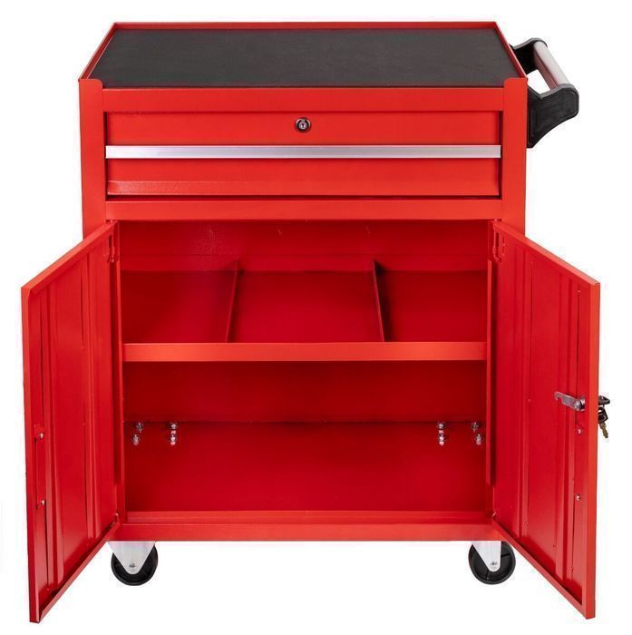 Dulap metalic neechipat pentru scule, rosu, roti si maner - premium, 7