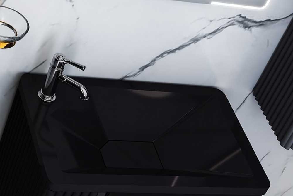 PVC шкаф за баня LINEA 60 см Black комплект