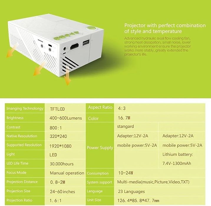 Mini Led проектор YG 310 с аккумулятором