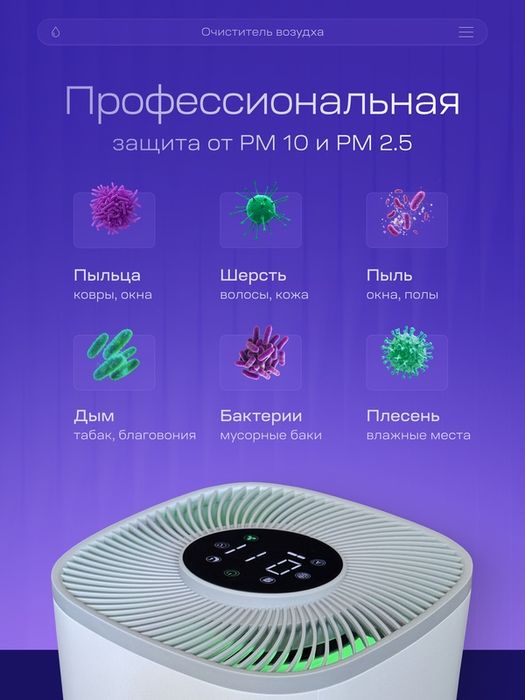 Очиститель воздуха, 3 скорости, традиционный, HyperHEPA, белый