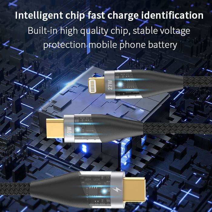2в1 висок клас плетен кабел с 60W Тype C и Lightning