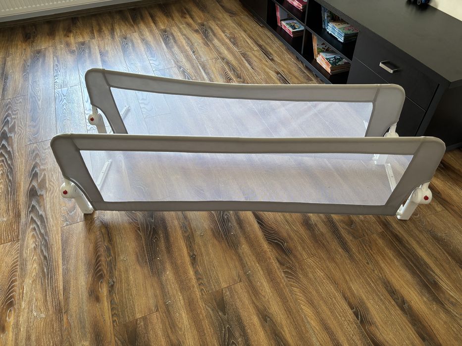 Protectie laterala / bariera de protectie pentru pat, rabatabila, Guimo, 204 x 65 cm, Gri