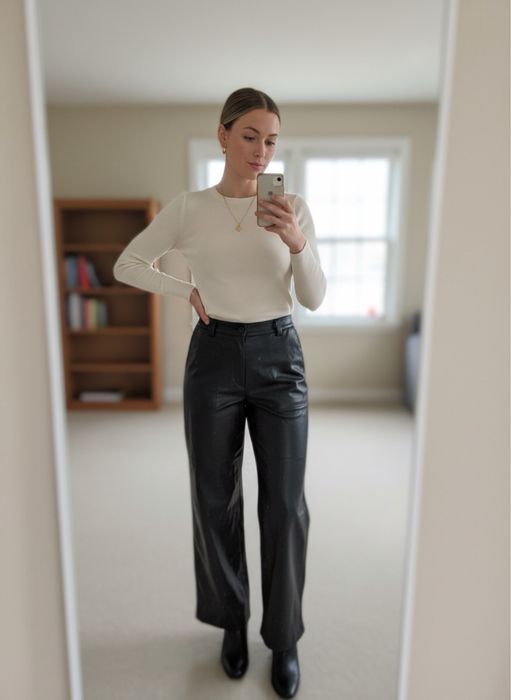 Calvin Klein Faux Leather Trousers Black Size L