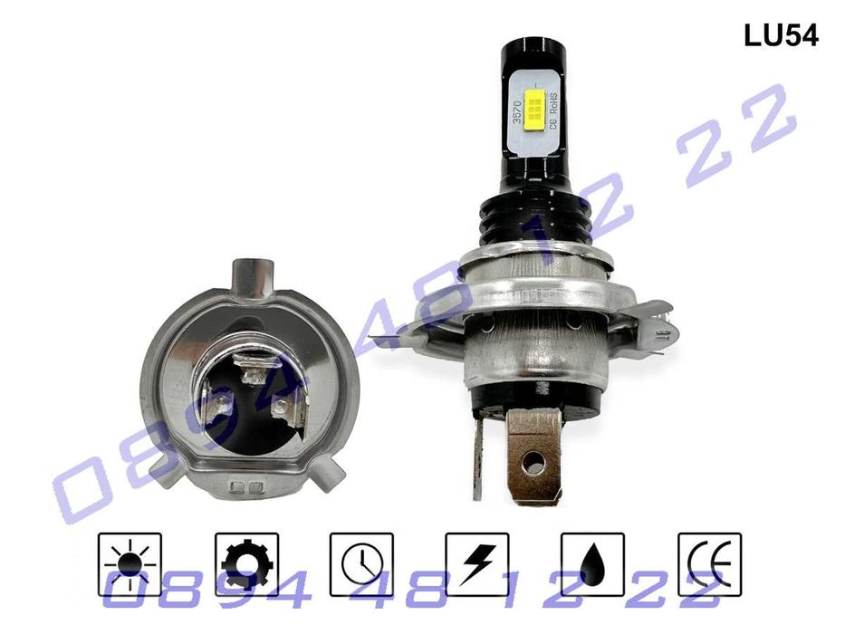 H4 LED крушки фарове Удароустойчиви ярки къси дълги светлини диод