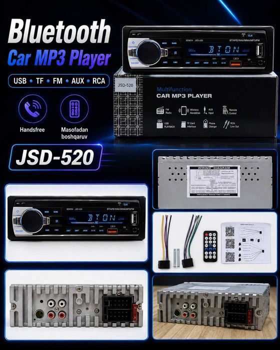 Avtomagnitola  Magnitola  Magnitafon  Mafon  1DIN  Bluetooth  USB  AUX