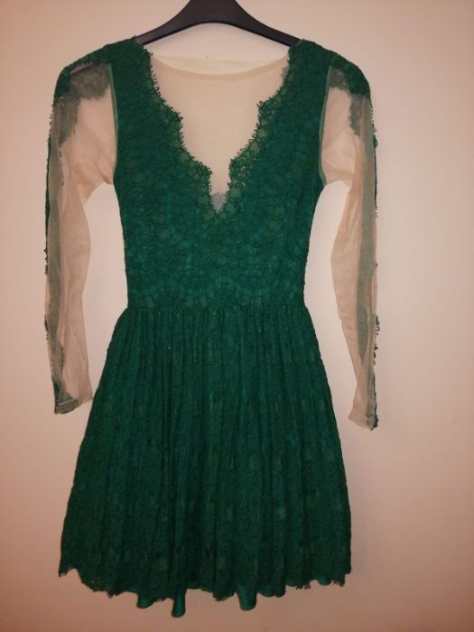 Rochie verde din dantela si tull fin