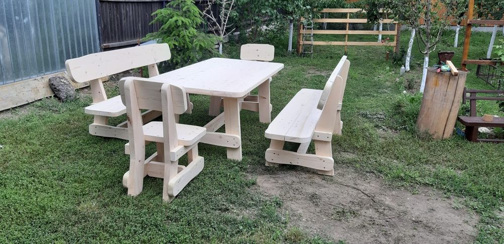 SET masa lemn masiv-2 canapele, 2 scaune-gradina/terasa/foisor