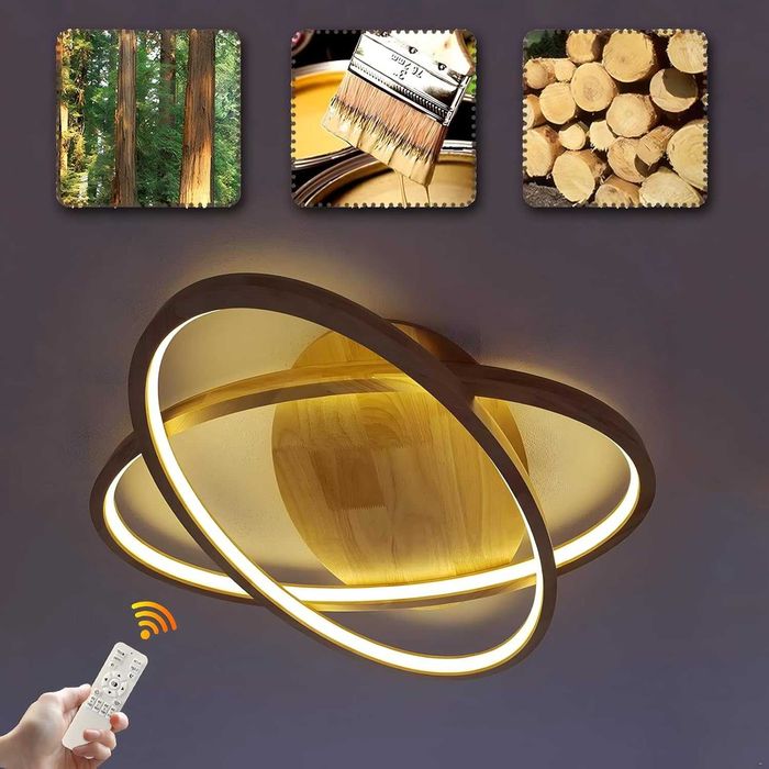 ЛЕД LED дървена таванна лампа полилей, 52см димируема дистанционно 221