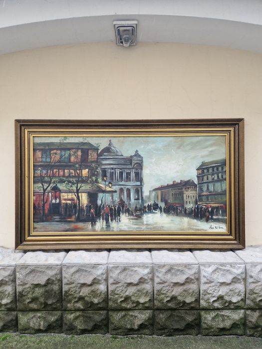 Прекрасна огромна антикварна авторска картина масло върху платно