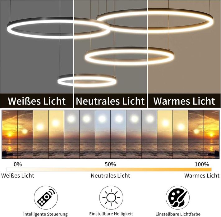 Mikeru LED висяща лампа 40–100см кръгла димируема с функция памет