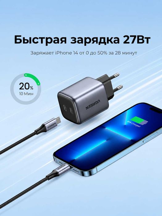 Зарядное устройство UGREEN CD294 45W USB-C быстрая зарядка