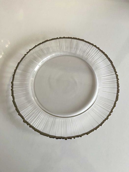 Platouri farfurii suport din sticla 33 cm evenimente margine ARGINTIE