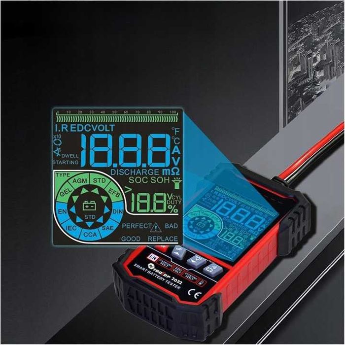 Tester baterii 12V/24V ToolTop ET2202, display colorat 3,2", nou