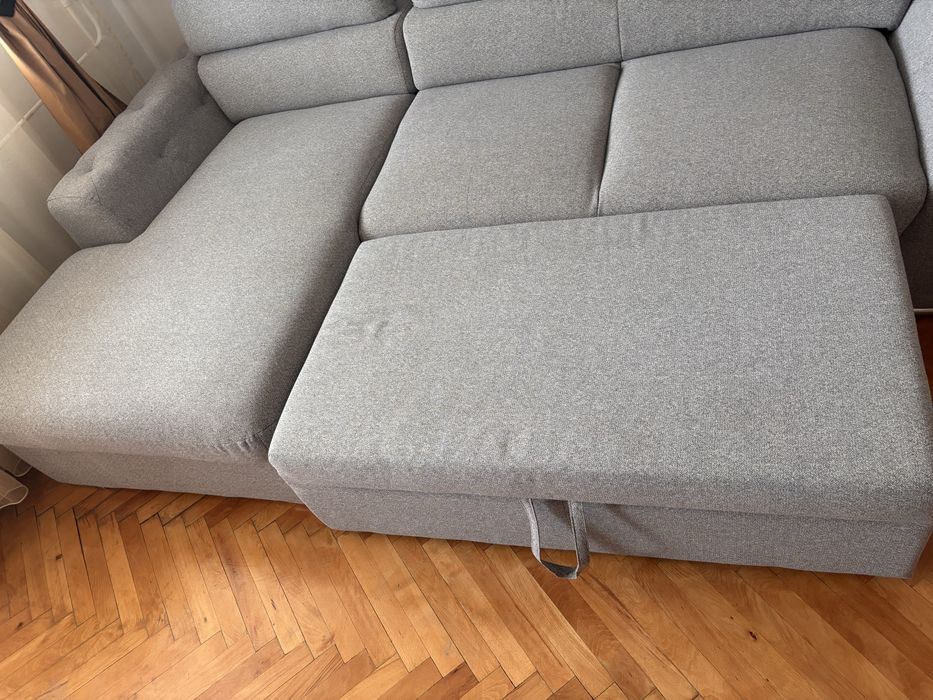 Colțar living extensibil Albania – gri deschis, stare foarte bună