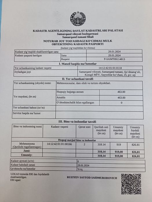 Qurulishi bitmagan Mehmonxona sotiladi.