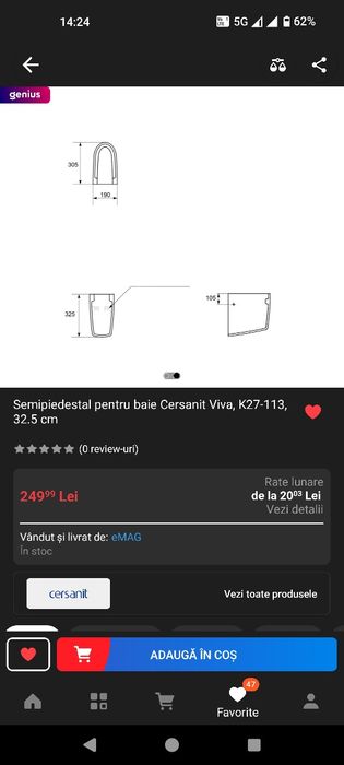 SemiPiedestal Cersanit lavoar baie