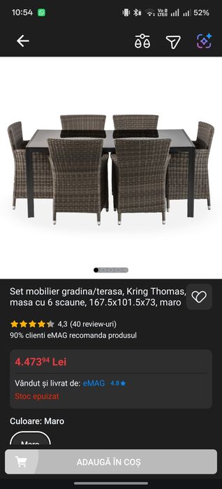 Mobilier terasa masa și 6 scaune