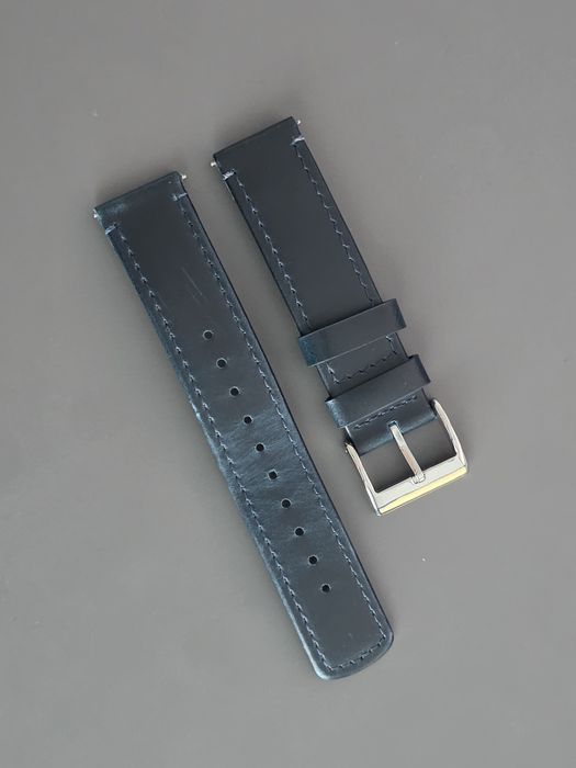 Curea ceas piele, albastra, prindere quick release, 20mm