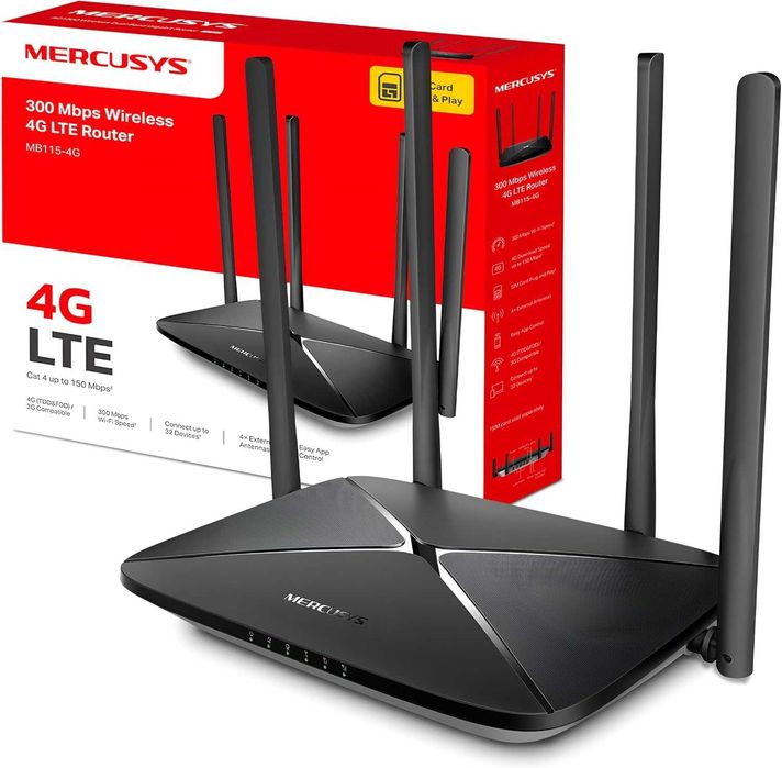 Mercusys WiFi Router 4G LTE MB115-4G бисквитка за сим карта
