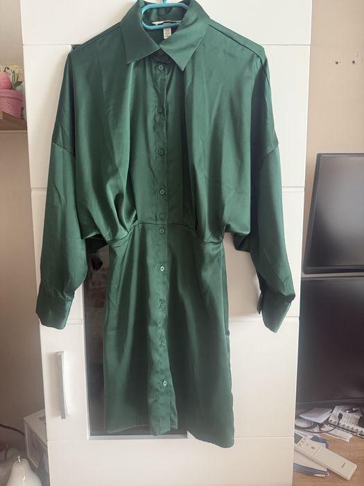 Празнична сатенена рокля тип риза H&M