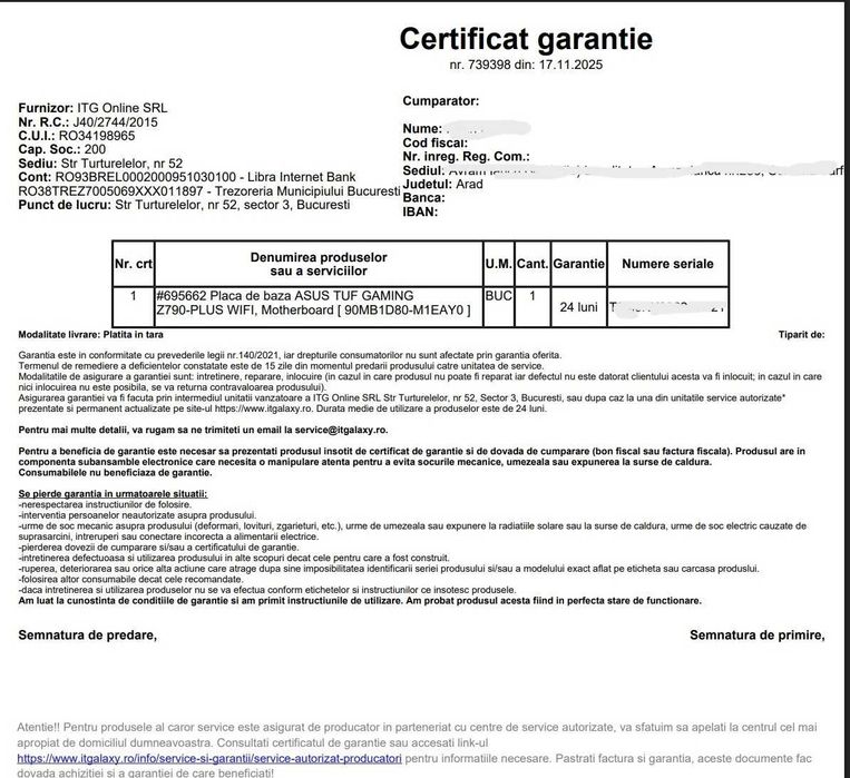 Intel i9 13900KF + Asus TUF Gaming Z790-PLUS WIFI + garantie