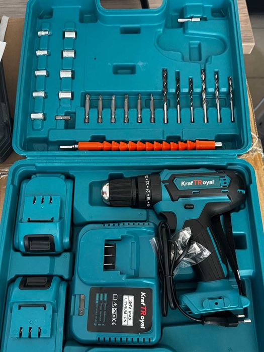 Акумулаторен Ударен Винтоверт 36V с две батерии + 24 части в куфар