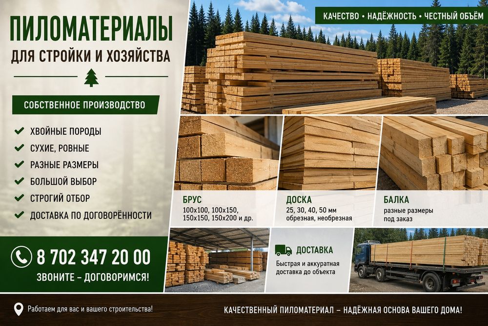 Пиломатериал Алматы — доска, брус, балки, рейки