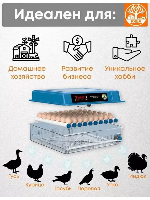 Инкубатор 64яйц/Автоматический/автопереворот/Несушка/ Алматы