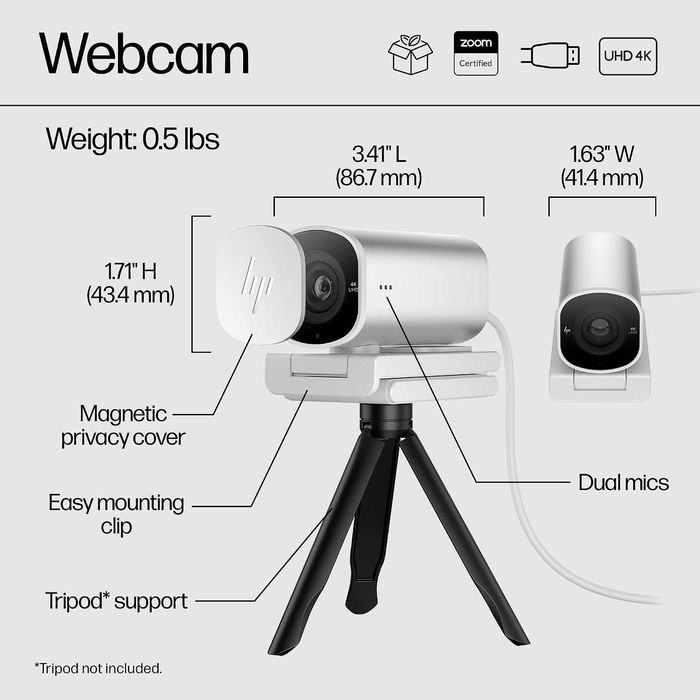 Нова HP 960 4K Streaming Webcam / 4K UHD / HDR / AI Auto Framing / Dual Microphone