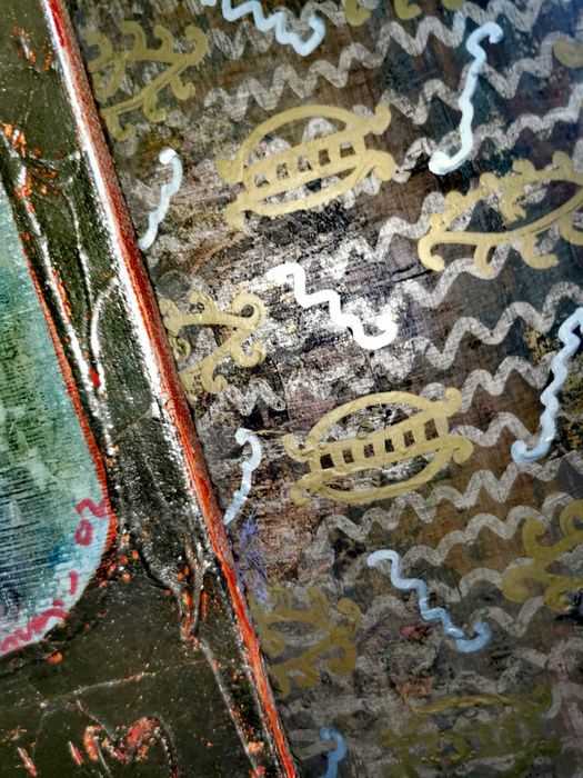 Антикварна картина масло платно смесена техника дърво орех Н.Певичаров