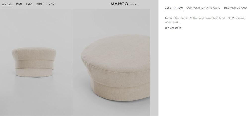 MANGO нов каскет от лен с етикет в цвят екрю