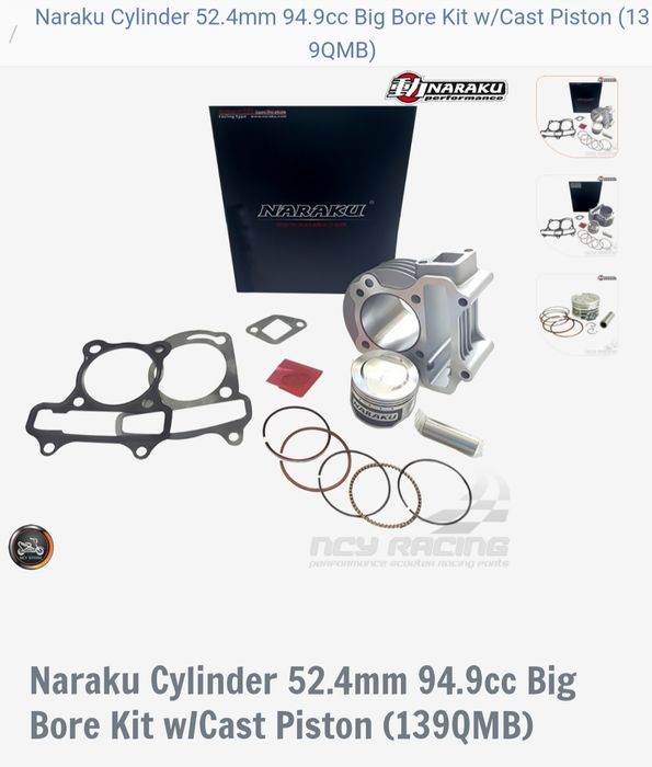 Naraku Cylinder 52.4mm 94.9cc Big Bore Kit w/Cast Piston (139QMB)