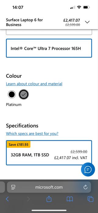 Microsoft Surface Laptop 6 for Business 15”, Ultra 7 / 32gb ram / 1Tb.