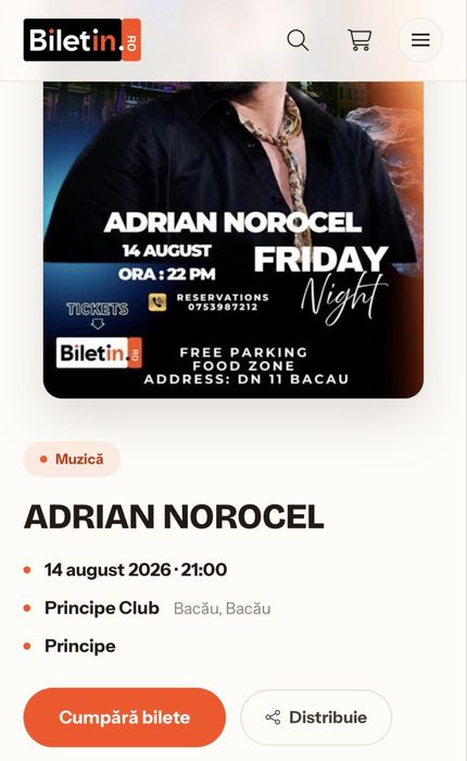 Bilet adrian norocel bacau principe club