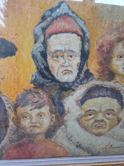 tablou vechi pictura pe carton gros 74/58 cm semnat datat