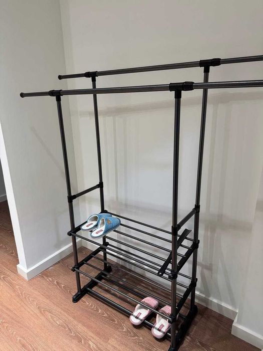 Вешалка для одежды, напольная на колесиках, вешалка с обувницей