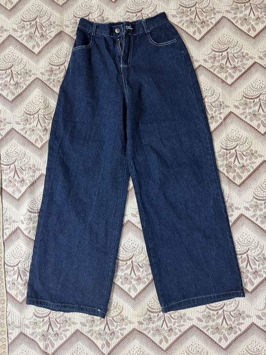 Широкие джинсы Wide Leg с высокой посадкой / Темно-синие джинсы