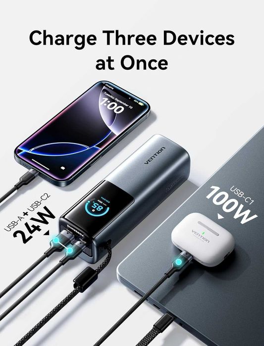 Мощна външна батерия за лаптоп VENTION 200W 27000mAh (Нова)