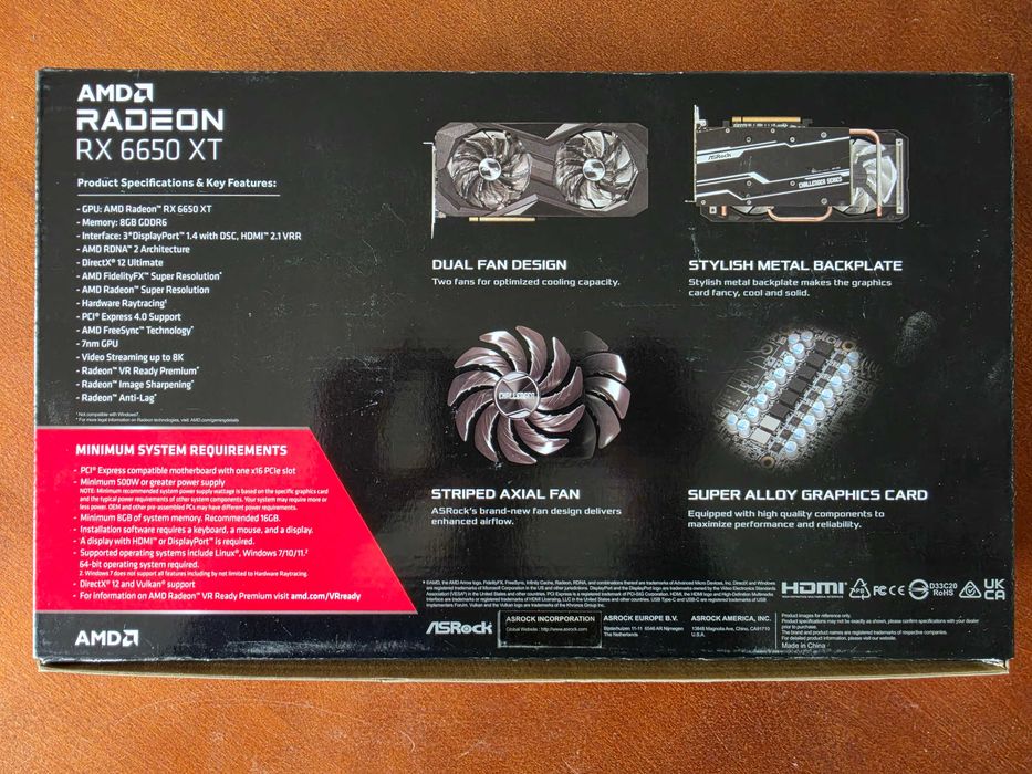 Видео карта ASRock RX 6650 XT CHALLENGER OC 8GB GDDR6 с ГАРАНЦИЯ, кутия и всички аксеоари