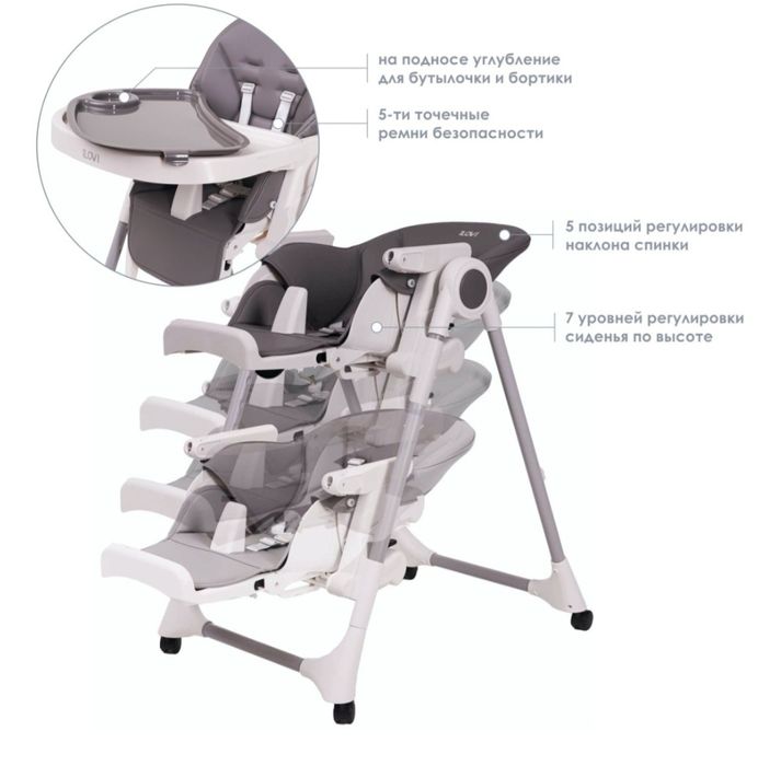 Детский стул для кормления ILovi Light серый