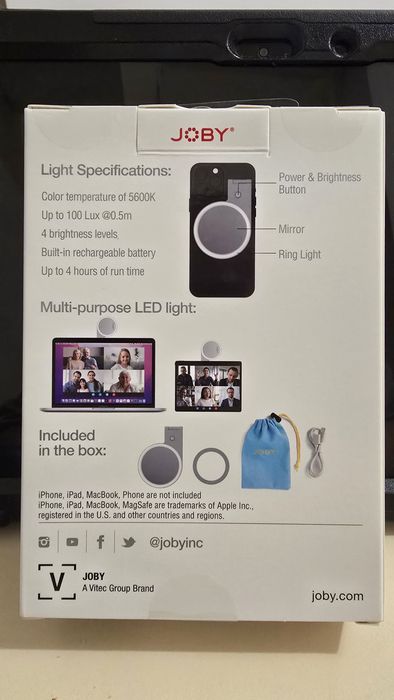 Lampa LED Ring Joby Beamo MagSafe pt. Smartphone, sigilata