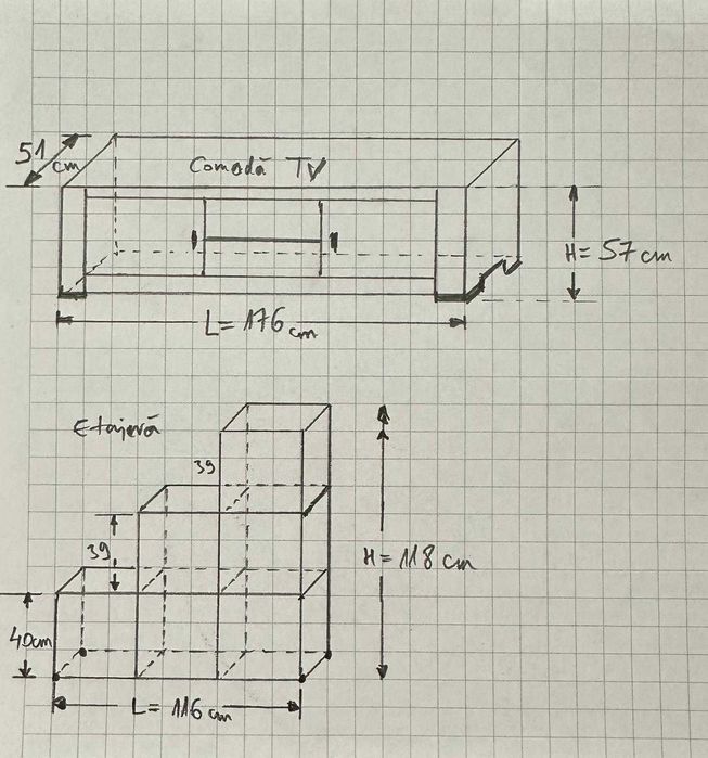 Comoda TV si biblioteca (etajera) in stil rustic